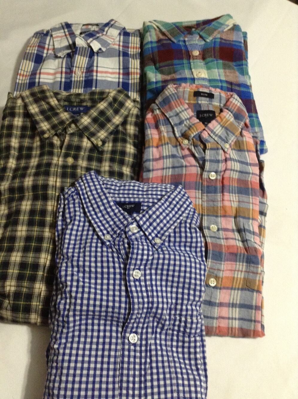 Lot of 5 J.Crew Mens Long Sleeve Button Down Shirts Plaid Gingham Size L M 12